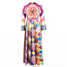 2020 Spring Women Geometric Long Sleeve Dress Colorful Digital Print Casual Dress